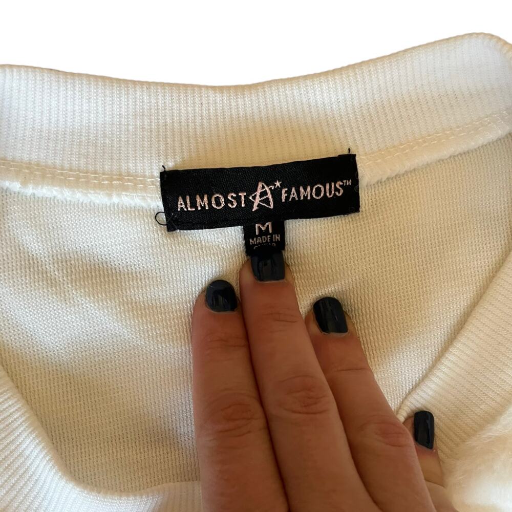 Almost Famous Cozy White fuzzy sweater drawstring cinch waist Med NWT - Picture 3 of 5